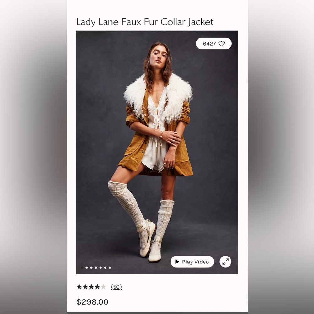NWT FREE PEOPLE LADY LANE FAUX FUR COLLAR JACKET